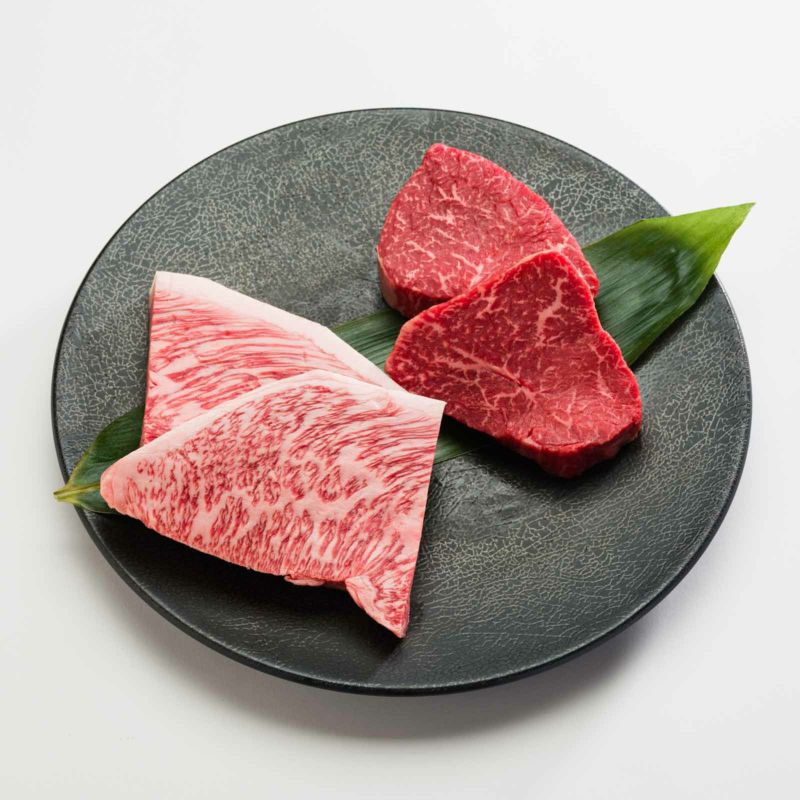 いづつ屋 絹赤ステーキセット｜ランプ120g×2＆イチボ120g×2（紅塩＆スパイス付き）